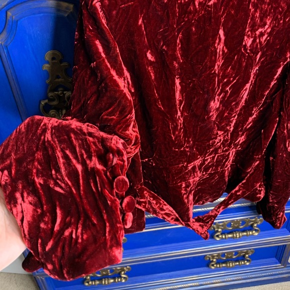 INC Burgundy Velvet Jacket Coat Silk Blend XL - Picture 4 of 4